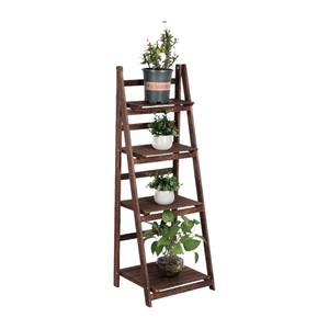 Étagère échelle rustique en bois brun à 4 niveaux pour plantes et livres, idéale pour les petits espaces intérieurs et extérieurs – Supports et rangements - Product Image 4