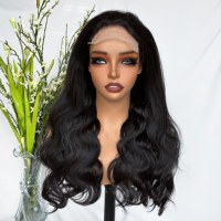 Wig Lace Closure 5x5 Grosir, Rambut Campuran Sintetis dan Rambut Manusia, Wig Rambut Manusia Body Wave # 2 Warna untuk Wanita Kulit Hitam