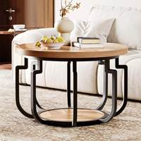 Table basse en métal noir de luxe avec plateau en bois pour une décoration élégante du salon et de l'intérieur des hôtels