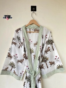 ชุดคลุมชายหาดทำด้วยมือทำจากผ้าฝ้ายแท้แบบอินเดียชุดกิโมโนพิมพ์ลายเสือสีขาวสำหรับฤดูร้อนชุดคลุมอาบน้ำชุดของขวัญสำหรับเธอ - Product Image 2