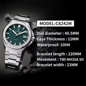 Nuevo Reloj Deportivo Automático para Hombre <span class=keywords><strong>CADISEN</strong></span> 8042 de 40MM, Reloj de Pulsera de Acero Inoxidable con Cristal de Zafiro, Movimiento Mecánico NH35A Miyota de Moda - Product Image 6