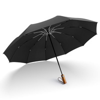 Parapluie de voyage pliable 3 sections de luxe coupe-vent de qualité supérieure avec manche en bois, idéal pour un cadeau