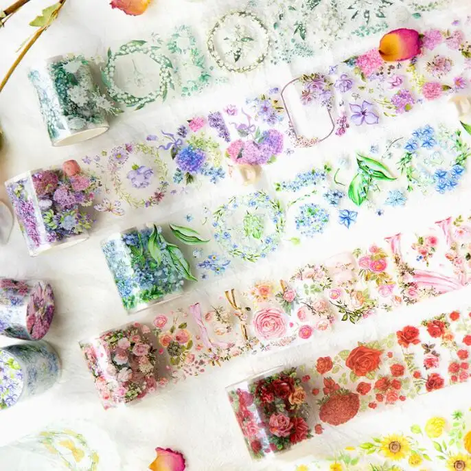 vintage floral transparent pet washi masking tape rose pet tape for scrapbooking