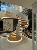 Escalier en acier avec rampe en verre trempé, marches creuses, escalier rotatif en arc, villa, duplex, sur mesure, vente directe d'usine