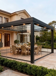Gazebo de Aluminio de Doble Techo Resistente con Cortina de Privacidad y Malla Protectora, Pabellón para Patio Exterior LC07, Resistente a Tifones - Product Image 6