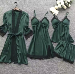 Vêtement de nuit en satin de haute qualité en gros, ensemble de vêtements de nuit pour femmes en 4 pièces, ensemble de lingerie, vêtement de nuit en soie - Product Image 2