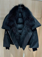 Janveny 2026 Nouvelle Veste Courte Matelassée Hiver pour Femme avec Col en Véritable Fourrure de Raton Laveur, Coupe Ample, Imperméable, 90% Duvet de Canard Blanc, Parka Chaude