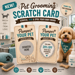 Tarjeta Rasca y Gana de Alta Calidad para el Marketing de Peluquería Canina, Tarjeta de Recompensa Personalizada para Servicios de Mascotas para Tiendas - Product Image 1