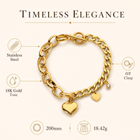 Bracelet tendance en acier inoxydable avec fermoir OT et breloque cœur, chaîne gourmette plaquée or 18 carats pour femme, bijoux en zircon cubique