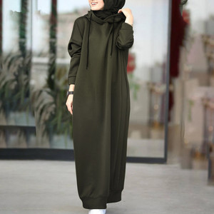 Label privé doux <span class=keywords><strong>grande</strong></span> <span class=keywords><strong>taille</strong></span> musulman surdimensionné décontracté coton Maxi femmes longue robe à capuche pour les femmes à capuche en gros - Product Image 3