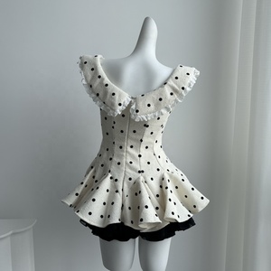 Dolce fiocco con maniche a balze Kawaii stile principessa <span class=keywords><strong>abito</strong></span> da festa a <span class=keywords><strong>pois</strong></span> <span class=keywords><strong>Mini</strong></span> <span class=keywords><strong>abito</strong></span> gonfio con colletto Peter Pan - Product Image 6