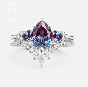 Custom Pear Cut Lab Alexandrite Engagement <b>Rings</b> Luxury 925 Silver Moissanite Wedding <b>Rings</b> <b>Couple</b> Set Fine Men Women Jewely - Product Image 2