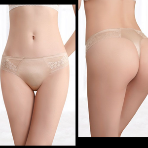 Women's <b>Seamless</b> <b>Thong</b> Underwear Solid Lace Trim Low-Rise <b>Thong</b> Panties Breathable Ice Silk Women G String Underpants Wholesale - Product Image 4
