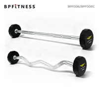 Barre de musculation incurvée VANBO avec logo personnalisé, poignée moletée, têtes en uréthane à 12 faces, soudure complète, pour salle de sport commerciale