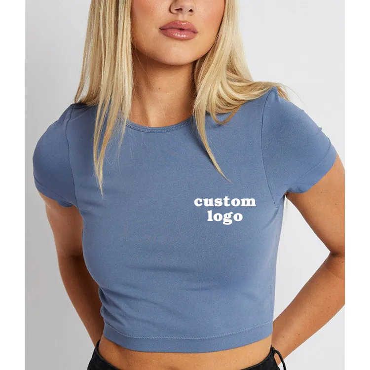 Tee ritagliate personalizzate per bebè y2k jank 95 cotone 5 spandex per Fitness T-shirt da donna con logo da donna