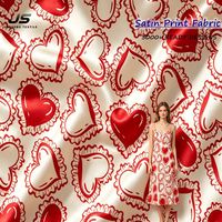 Tissu en satin de soie 100 % polyester imprimé numérique à motif de fleurs en forme de cœur rouge, prix de gros, pour robes