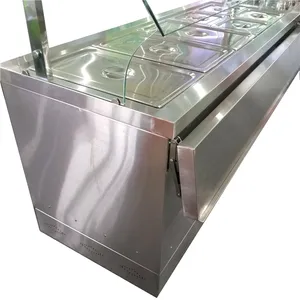 Gas Powered Commercial Customized Bain Marie Buffet Food Warmer Steam Table with Glass Sneeze Guard