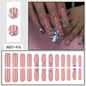 24 pièces Diamants roses scintillants Motif Amande <span class=keywords><strong>Faux</strong></span> Ongles Modèle Cercueil Ongles Artificiels Pressés - Product Image 6