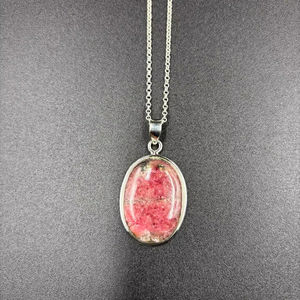 925ForHer Vintage Style Silver Sterling Silver <b>Necklace</b> <b>Pendant</b> with Large Pink Rhodonite and Diamond <b>Opal</b> Main Stones - Product Image 1