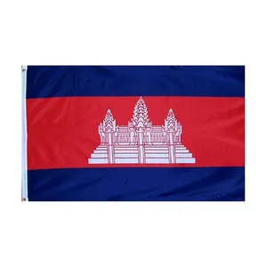 Bandera camboyana de 3X5 pies, 100% poliéster, 100D, venta al por mayor