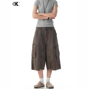 11KN Customizable American-style Vintage Washed Wide Leg Cargo <strong>Shorts</strong> - Loose Fit Denim Pants | Factory Direct Wholesale - Product Image 3