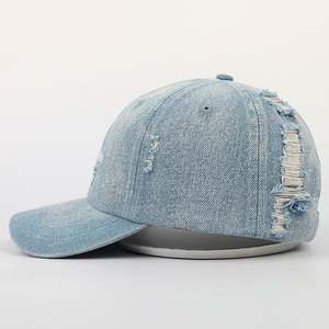 Proveedor de China, sombrero de base de 56Cm, sombreros de béisbol desgastados de mezclilla vintage sin estructura de 6 paneles, sombrero de papá bordado Bluejeans - Product Image 3