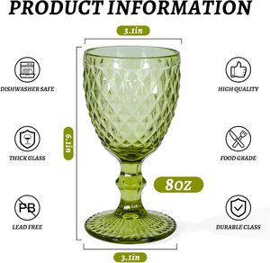 Wholesale Cheap Price Colored Glass Drinkware 300Ml <b>Wine</b> Vintage Crystal Green Diamond Shape Embossed Eco-Friendly <b>Goblet</b> - Product Image 2