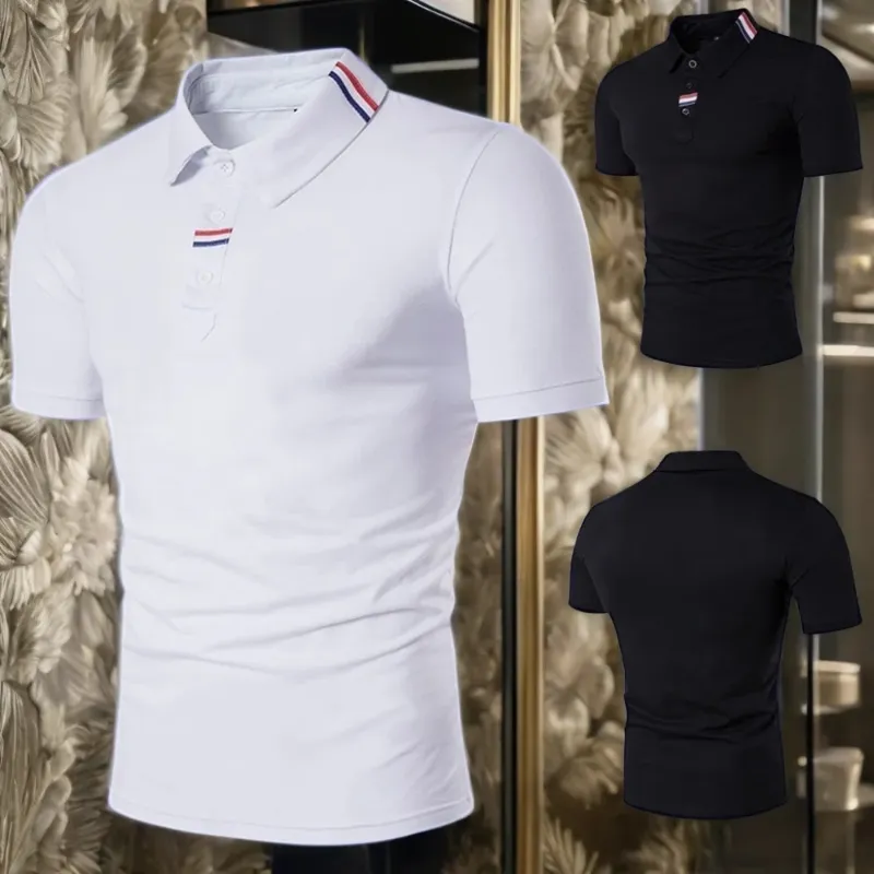 Custom Geborduurd Logo Van Hoge Kwaliteit Casual Poloshirt 100% Katoenen Heren Met Korte Mouwen Revers Met Versierde T-Shirt