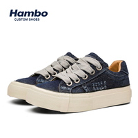 Hambo 39-44 Baskets en jean délavé style vintage, chaussures de skateboard en toile, semelle épaisse, à lacets, décontractées pour la marche