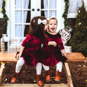 패션 소녀 3/4 소매 크리스마스 레드 벨벳 아기 소녀 Twirly 드레스 캐주얼 아이 소녀 드레스 - Product Image 5