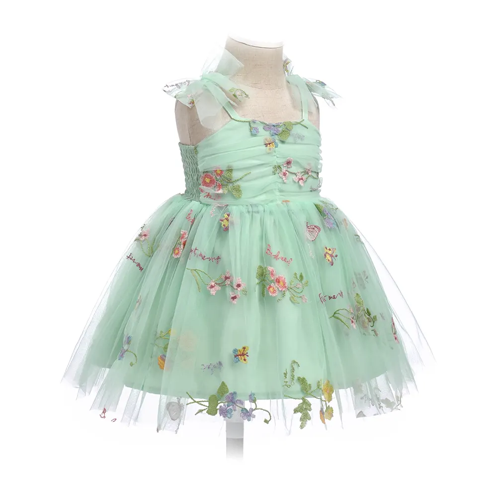 Wholesale Flower Strap Summer Kids girl Tutu Dresses Sleeveless Tulle Baby Girl Summer Dress