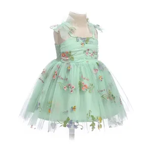 Wholesale Flower Strap Summer Kids Girl Tutu Dresses Sleeveless Tulle Baby Girl Summer Dress