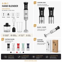 Set Mixer Stick Immersion 4 in 1 Hand Blender 1000W Komersial Heavy Duty Kecepatan Variabel Tanpa Tingkat Bahan Stainless Steel Chrome untuk Dapur