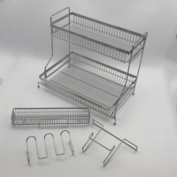 Étagère de rangement double couche en acier inoxydable pour bols et assiettes avec support pour planche à découper, un panier grand et un panier petit