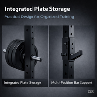 QS Power Rack, équipement de salle de sport commercial pour l'entraînement en force, avec structure en acier robuste et rangement pour plaques.