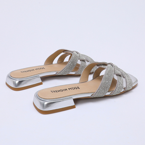 Silver PU Women <strong>Slipper</strong> Flat Light Weight Slip-On Customized <strong>Diamante</strong> Comfort Soft Footwear for Autumn/Spring/Summer - Product Image 5