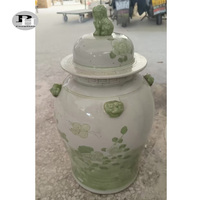 Vase de table en céramique verte peinte à la main, style chinois traditionnel, avec des oiseaux et des fleurs, en porcelaine antique, type pot à gingembre.