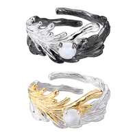 Bagues en agate à ailes martelées fines pour femmes, argent sterling 925, bague ajustable en pierres précieuses, bijoux personnalisés