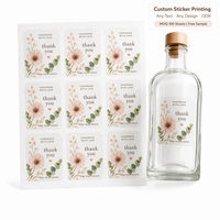 Lot de 9 autocollants floraux de remerciement en gros, motif botanique aquarelle, texte et logo personnalisés, pour emballage de petites entreprises, MOQ 100