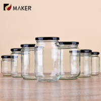 240ml 350 450ml Conteneur de cornichons de stockage des aliments Récipient rond en verre à haute teneur en borosilicate Miel Fruits secs Confiture de noix Pot de beurre d'arachide