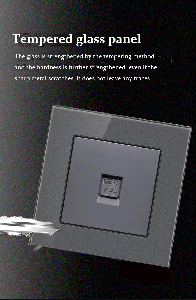 multi-functional grey tempered glass wall socket panel British standard Hong Kong version usb switch wall socket