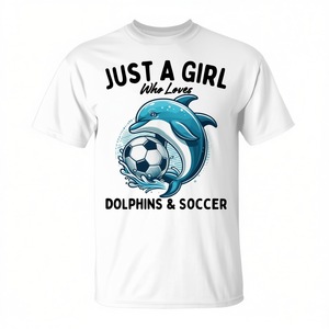 Camiseta promocional para mujer Just a Girl para chicas que aman los delfines y el fútbol - Product Image 2