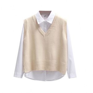 Spring and Autumn College Style <b>Ladies</b> <b>Waistcoat</b> Literary Short Loose Vest Women's <b>Knitted</b> Tops - Product Image 4
