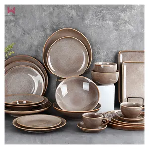 Wanjohn porcelana nova cor conjuntos de louças, placas de cerâmica personalizadas para banquete e restaurante