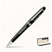 Stylo Roller de Luxe Personnalisé avec Logo, Stylo Bille Métallique Haut de Gamme, Largeur d'écriture 0,5 mm, Noir Bleu