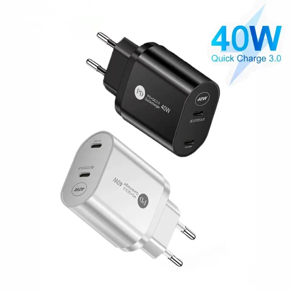 Factory Price High Quality 40W QC 3.0 dual Type-C Wall Travel Adapter Fast Mobile Phone Charger