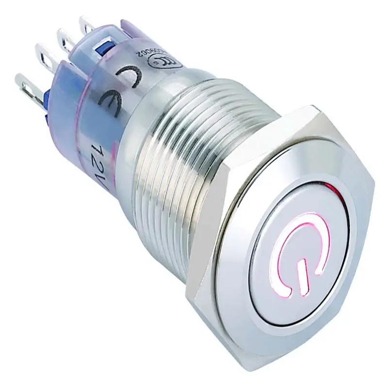 Elewind botão de ligar/desligar de metal, interruptor azul de led, 16mm 12v, carro, ligar/desligar (16mm,PM162F-22ZDT/b/12 v/s, com símbolo de alimentação, ce, resistente)