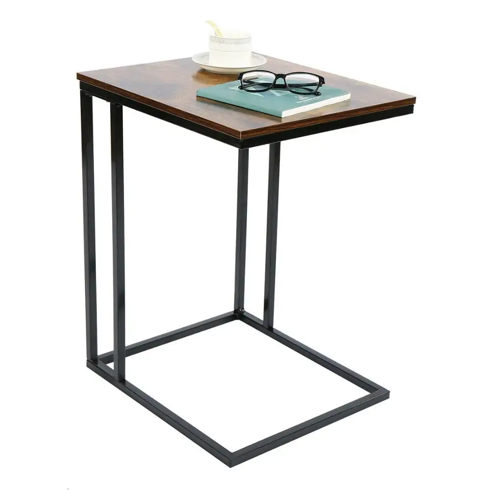Мобильный столик для закусок, журнальный столик, планшет, слайды рядом с диваном, акцентная мебель с деревянным дизайном и металлической рамой