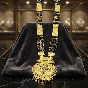 Wholesale 24K Micron Gold AD Stone Mangalsutra Big Pendant Traditional Indian Wedding Jewelry Black Beads with Long Mangalsutra - Product Image 3