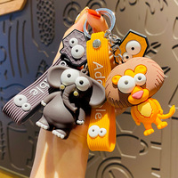 Adorable porte-clés en PVC souple, porte-clés d'animaux de la ferme en dessin animé, porte-clés de poupée animale mignonne et drôle à grands yeux